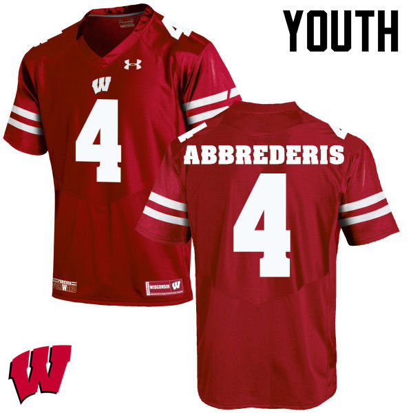 Wisconsin Badgers Youth #4 Jared Abbrederis NCAA Under Armour Authentic Red College Stitched Football Jersey EW40V21FH